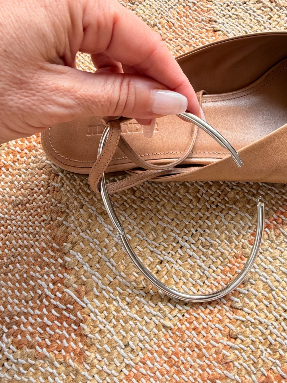 Jil Sander Nude Beige Silver Anklet Bangle Pointed Flat 37.5 - Picture 12 of 14